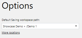 Default Saving workspace path field on the Options Screen