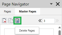 Delete Pages Button on the Page Navigator Toolbar for the Master Pages Tab