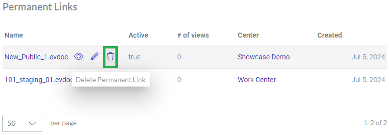 Delete Permanent Link Action Menu Button