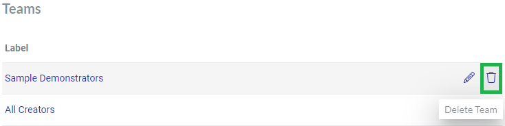 Delete Team Action Menu Button