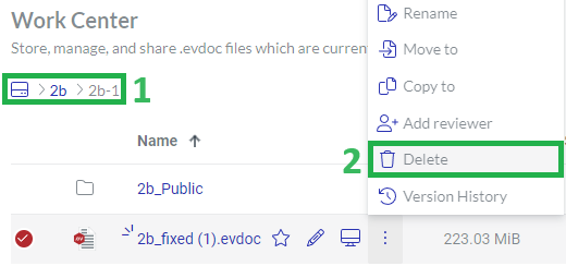 Delete Action Menu Button