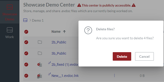 Delete Files Pop-up Dialog