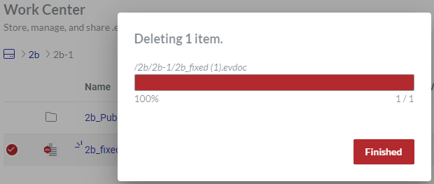 Deleting 1 item dialog