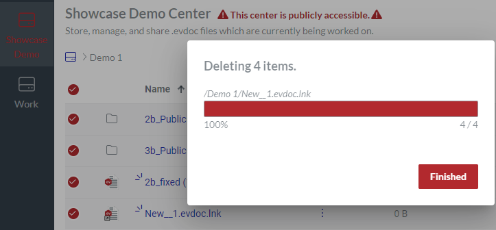 Deleting 4 items dialog
