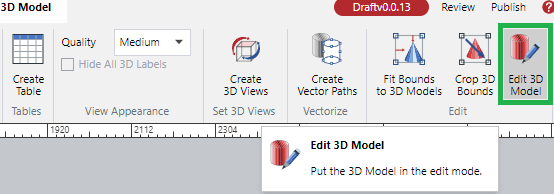 Edit 3D Model Button in the Edit Panel on the 3D Model Ribbon Tab