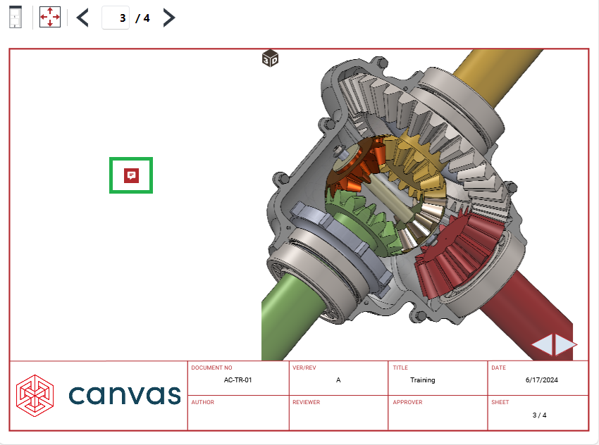 Feedback icon on a page in the Envision Viewer