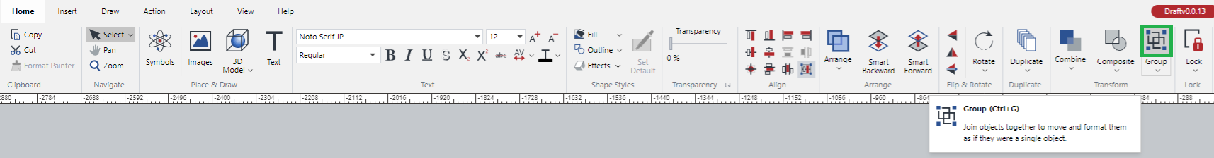 Group Split Button in the Transform Panel on the Home Ribbon Tab