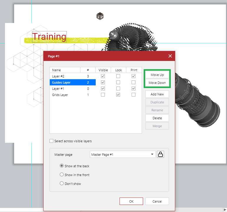 Guides Layer in the Page# pop-up dialog Guides Layer in the Page# pop-up dialog