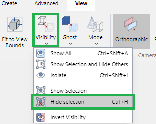 Hide Selection Command from the Visibility Menu in the Visibility Panel on the View 3D Edit Mode Ribbon Tab