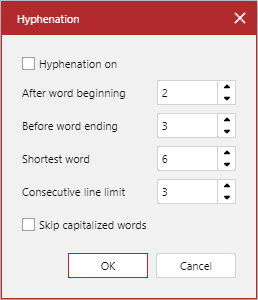 Indents Pop-up Dialog