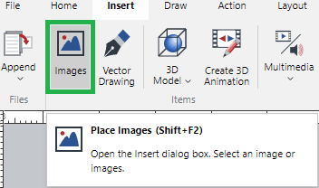 Images Button in the Place and Draw Panel on the Home Ribbon Tab