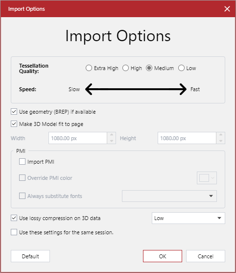 Import Options Pop-up Dialog Box