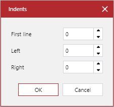 Indents Pop-up Dialog