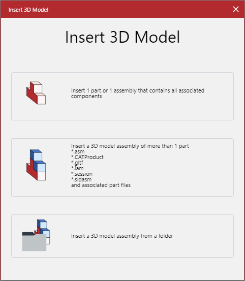 Insert 3D Model Pop-up Dialog Box