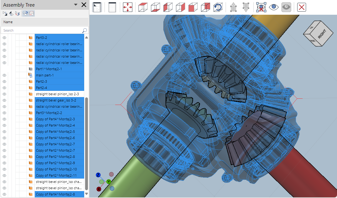 Invert Selection for Three Parts selected in the full-screen 3D viewer of the Envision Viewer