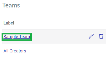 Label Column of the Teams Content Table
