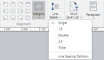 Line Space Drop-down Menu in the Leading Panel on the Text Ribbon Tab