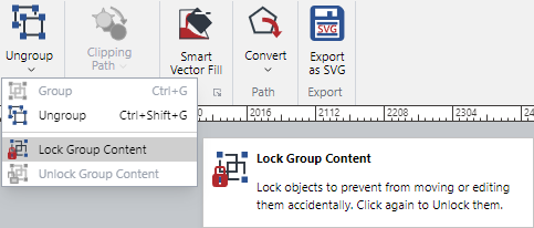 Lock Group Content Command from the Ungroup Split Button Menu