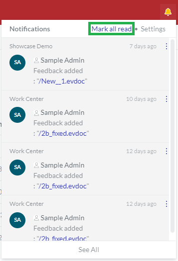 Mark all read Notifications Menu Button