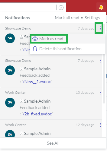 Mark as read Notifications Menu Button