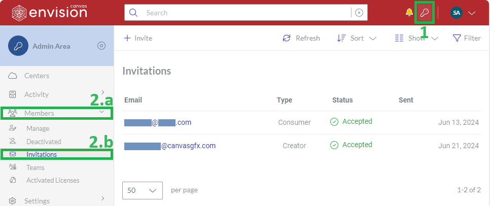 Members Invitations Admin Area Sidebar Button