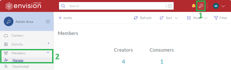 Members Manage Admin Area Sidebar Button