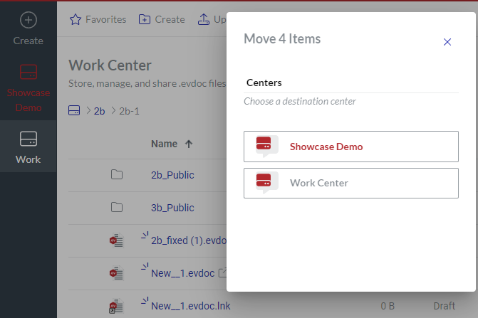 Move 4 Items Pop-up Dialog