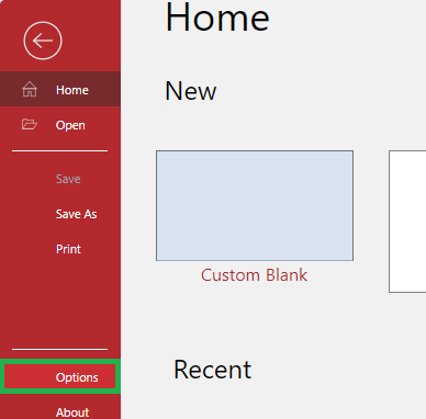 Options on the Home Screen