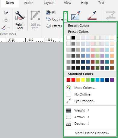 Outline Drop-down Menu in the Shape Styles Panel on the Draw Ribbon Tab