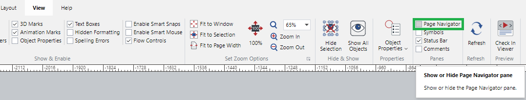 Page Navigator Checkbox in the Panes Panel on the View Ribbon tab