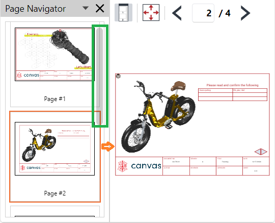 Page Navigator Scroll Bar and the Selected Page in Viewer