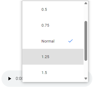 Playback speed Options Menu in the Audio Player Embedded in the Viewer