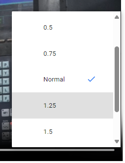 Playback speed Options Menu in the Video Player Embedded in the Viewer