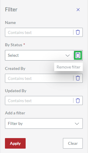 Remove filter Button for By Status Drop-down List on Filter Pane