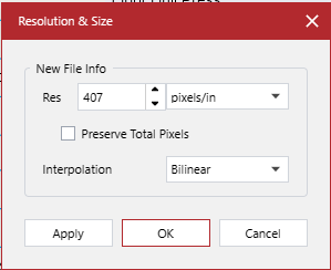 Render and Resolution Pop-up Dialog Box
