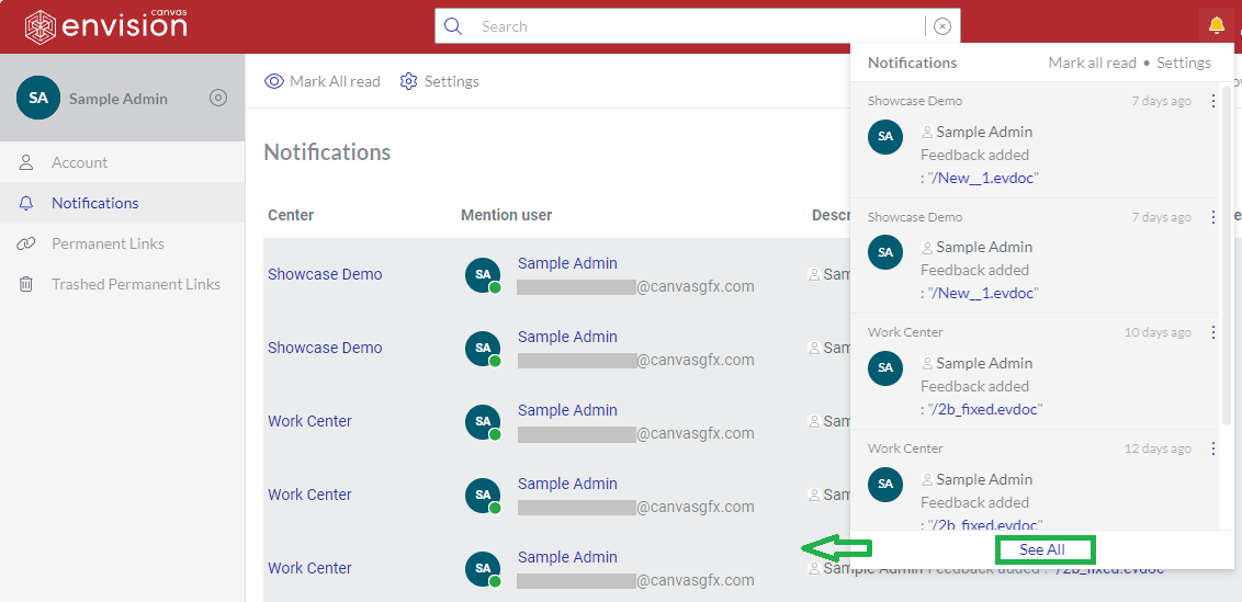 See All Notifications Menu Button