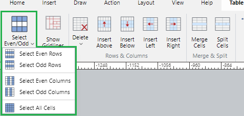 Select Even/Odd Menu in the Table Panel on the Table Ribbon Tab