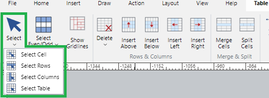 Select Menu in the Table Panel on the Table Ribbon Tab