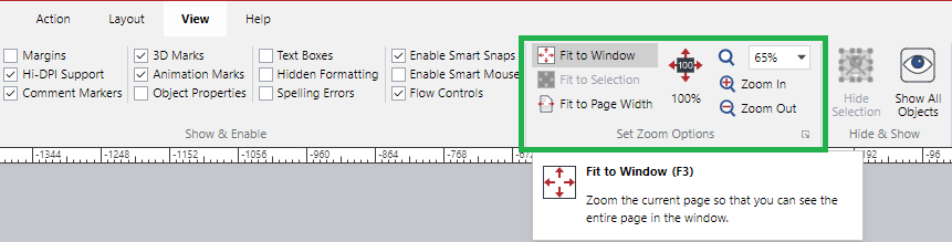 Set Zoom Options Panel on the View Ribbon Tab