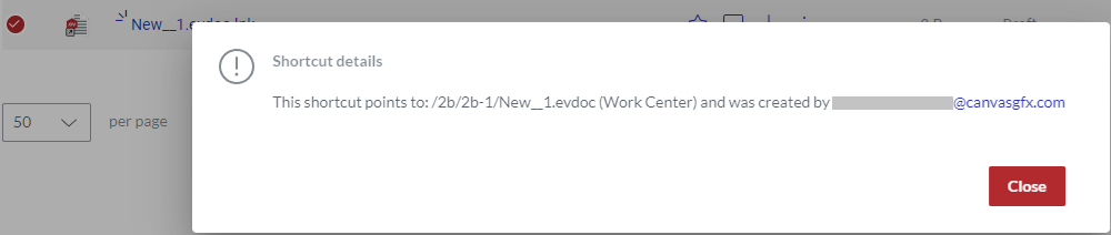 Shortcut details dialog