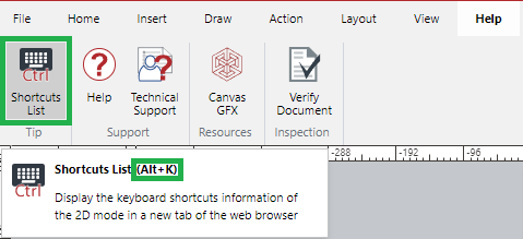 Shortcuts List Button on the Help Ribbon Tab