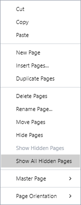 Show All Hidden Pages Command from the Page Context-sensitive Menu