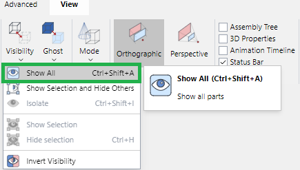 Show All Command from the Visibility Menu in the Visibility Panel on the View 3D Edit Mode Ribbon Tab