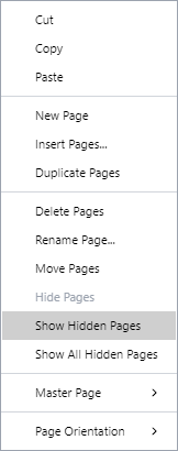 Show Hidden Pages Command from the Page Context-sensitive Menu