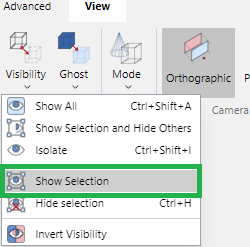 Show Selection Command from the Visibility Menu in the Visibility Panel on the View 3D Edit Mode Ribbon Tab