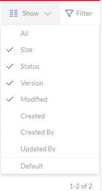Show Content Toolbar Drop Down List