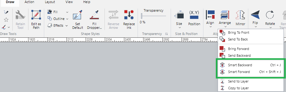 Smart Forward and Smart Backward Commands fromArrange Menu in the Align and Arrange Panel on the Draw Ribbon Tab