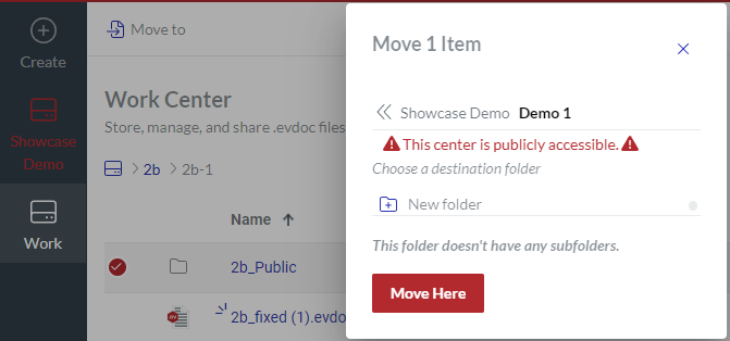Specifying Work Center And Folder In Move 1 Item Dialog