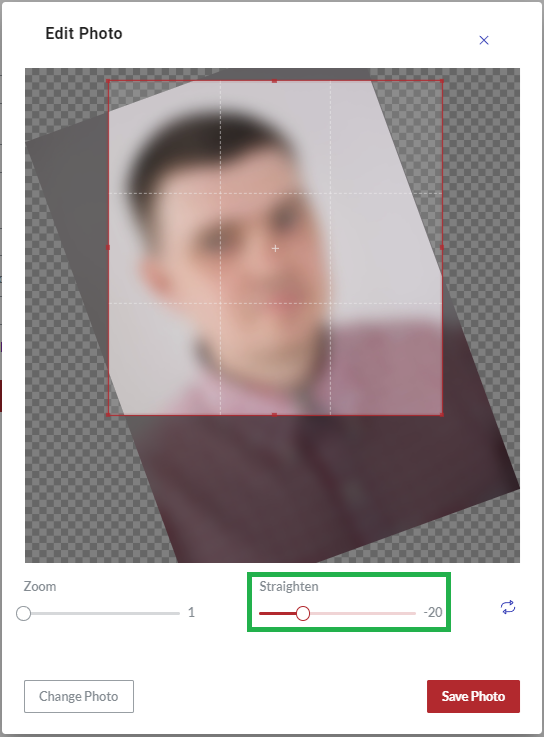 Straighten Slider in the Edit Photo Dialog