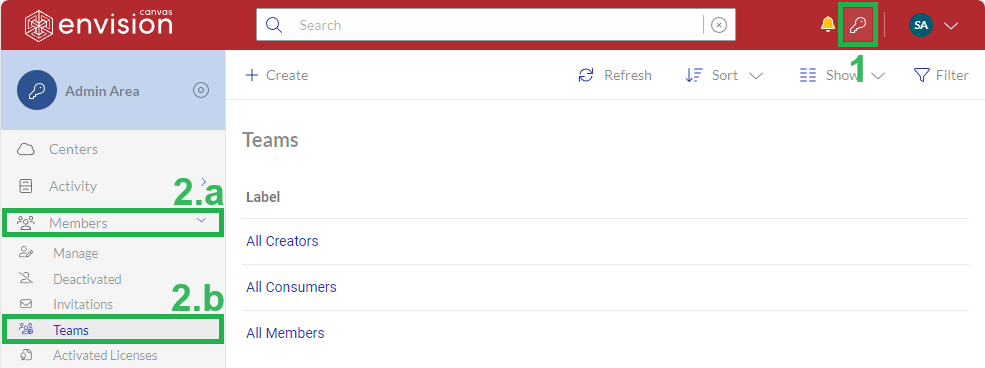 Teams Manage Admin Area Sidebar Button